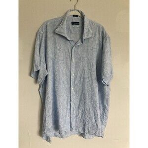 Peter Millar 100% Linen Button Up Shirt Blue XXL Japanese Denim Short Sleeve